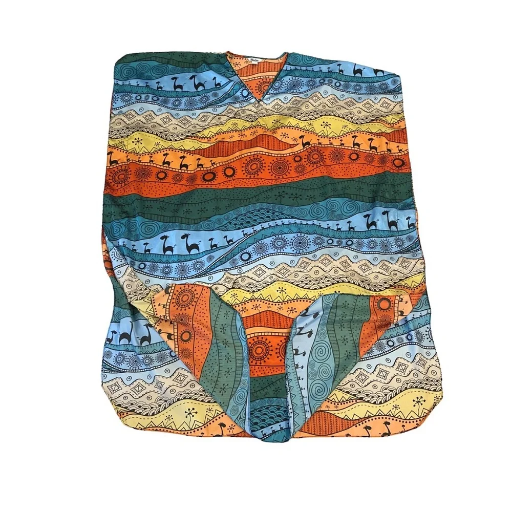 Vintage Winlar Kaftan Maxi Dress One Size Fits Most V-Neck Colorful Geometric - Picture 4 of 10